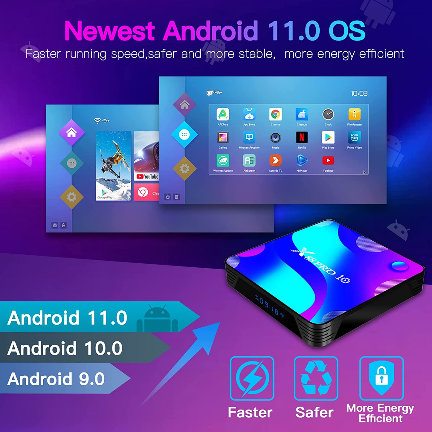 X88 Pro 10 Android 11 TV Streaming 4K Media Box 4GB RAM and 32GB ROM